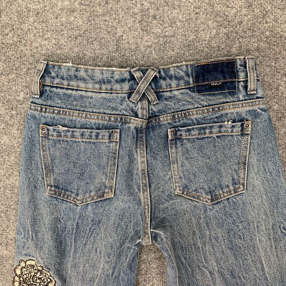 RVCA Jean Women 25 Indigo Worn Kewl Kid Anp Denim Boyfriend Embroidered Rip Knee - Picture 10 of 15